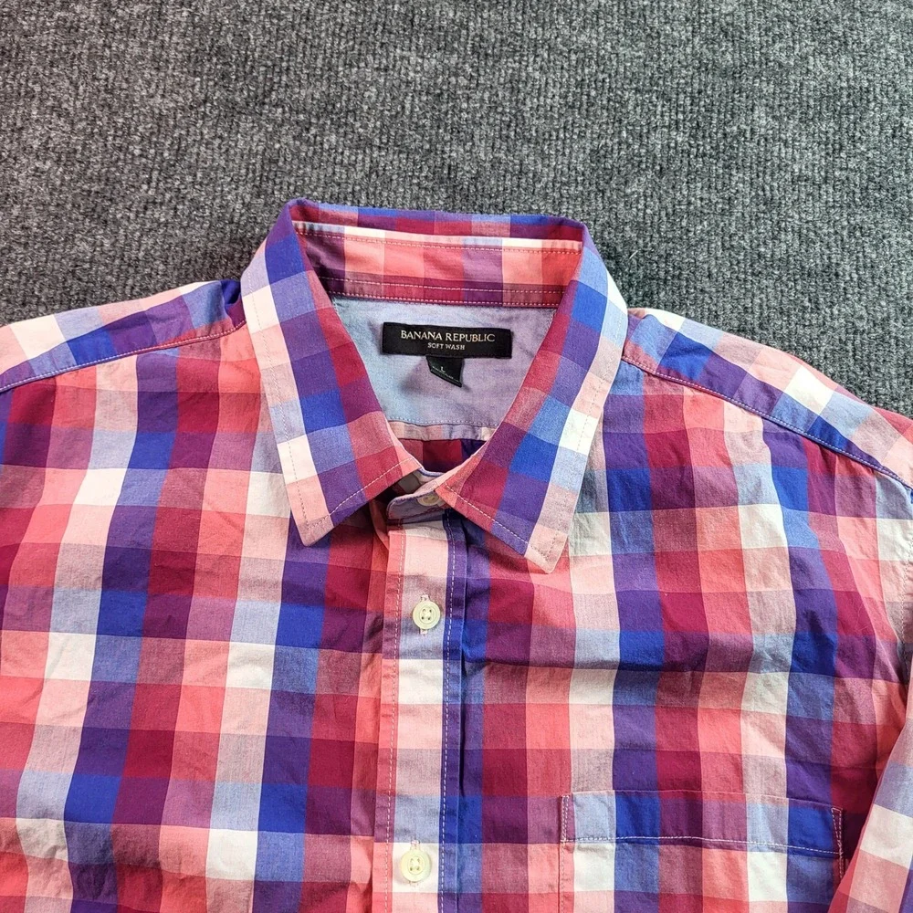 Banana Republic Soft Wash Mens Large Plaid Button Down Long Sleeve Shirt